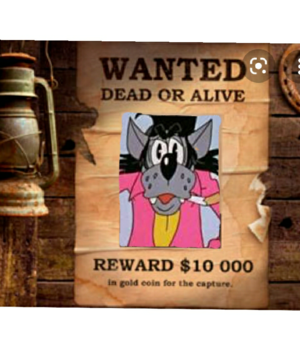 Розыскной плакат волка с надписью «Его уже 10 лет разыскивают»