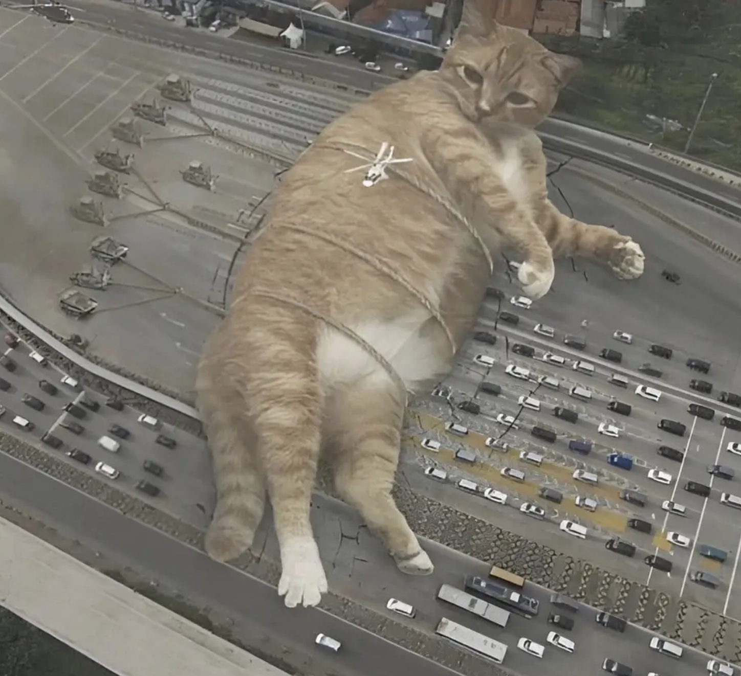 Смешной толстый кот дороге